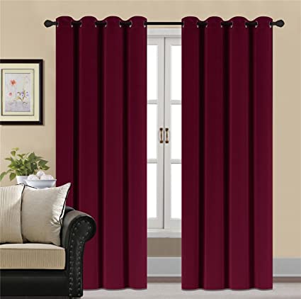 HCILY Velvet Blackout Curtains Thermal Insulated for Bedroom 2 Panels (W52 x L108, Burgundy)