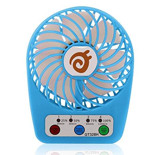 D-FantiX 3-inch Mini Portable Fan 4 Speeds Rechargeable USB Desktop Fan Personal Fan Small Handheld Fan Battery Operated / USB Powered for Travel, Home and Office (Blue)