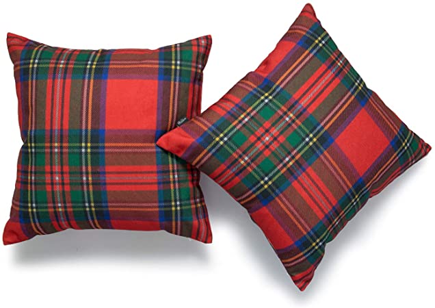Hofdeco Decorative Throw Pillow Cover ONLY, Red Royal Stewart Scottish Tartan Plaid (Canvas), 18"x18", Set of 2