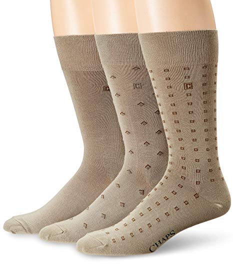 Chaps Men's Diamond Dress Crew Trouser Socks 3 Pair, khaki, Shoe Size: 6-12