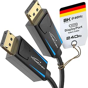 KabelDirekt – 4K & 8K DisplayPort Cable, 240Hz – 5x 2m – Available in 1-5m – DP Cable for all DisplayPort connections (DisplayPort 1.4, achieves 8K@60Hz on PCs, Laptops, Gaming Monitors, black)