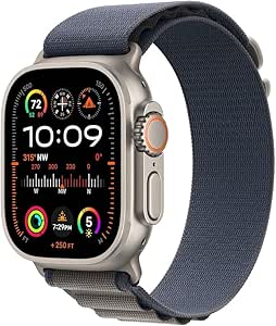 Apple Watch Ultra 2 (GPS   Cellular 49mm) Rugged Titanium Case with Blue/Black Trail Loop, M/L (Renewed)