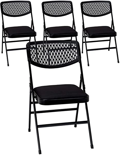 COSCO Ultra Comfort Commercial Fabric and Resin Mesh Folding Chair, ANSI/BIFMA Rated, Black, 4-pack