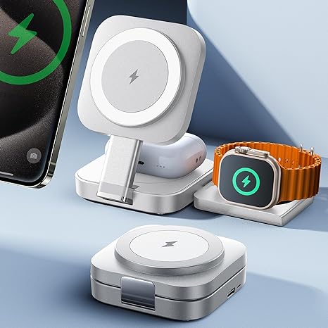 LISEN 3 in 1 Ladestation für Apple Watch Und iPhone Mehrere Geräte Magsafe Ladestation,Reisen Wireless Charger für iPhone Magsafe Stand weiß iPhone Apple Ladestation Fit Apple Watch Airpods