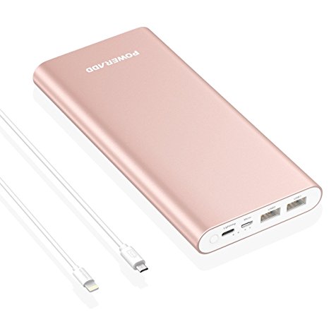 Poweradd Pliot 4GS Plus 20000mAh power bank External Battery Pack Lightning & Micro Input Power Bank 3.6A Fast portable Charger for iPhone, iPad, Samsung, LG and More - Rose Gold (Apple & Micro Cable Included)