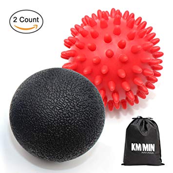 KMMIN Spiky Massage Ball, Massage Ball Roller Set - Lacrosse and Foot Spiky Ball Perfect for Plantar Fasciitis, Foot, Back, Neck, Deep Tissue Massage, Physical Therapy Equipment Includes Holder Bag