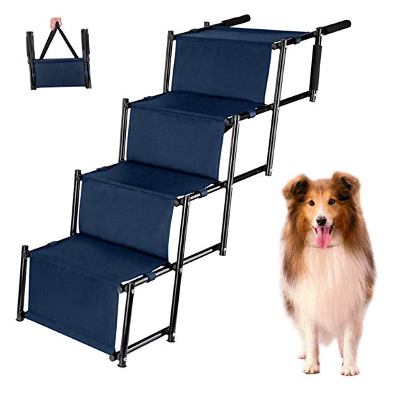 USINSO Dog Car Step Stairs pet ladder steps folding Height Adjustable Durable Metal Frame (Up to 100 lbs)Lightweight Portable RAMP for Large and Medium Dog Car SUV Couch and Bed for indoor outdoor use