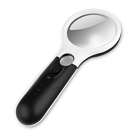 ONSON Magnifying Glass,5.5 Inch Extra Large Magnifier with Light 3X Lens 45X Zoom-3 Bright LEDs Illuminated Magnifier for Books, Newspapers, Maps, Coins, Jewelry, Hobbies & Crafts(Black&White)