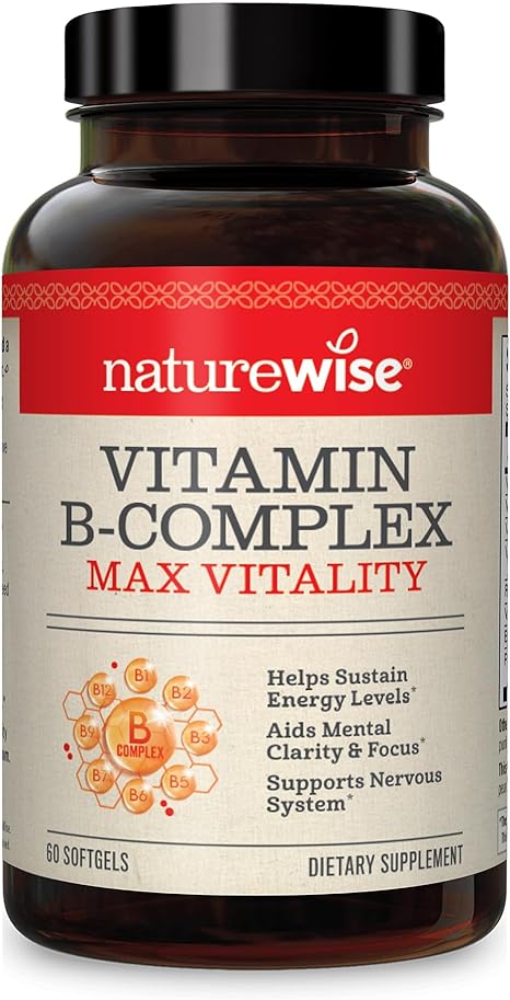 NatureWise Vitamin B-Complex for Max Vitality & Sustained Energy Support | Supports Sustained Energy Levels   Aids Mental Clarity & Focus   Promotes A Healthy Nervous System 60 Softgels