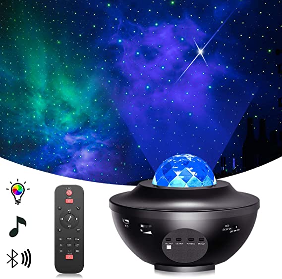 Star Projector Night Light Projector with LED Galaxy Ocean Wave Projector Bluetooth Music Speaker for Baby Bedroom,Game Rooms,Party,Home Theatre,Night Light Ambiance-DM Black
