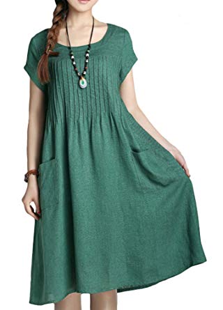 Minibee Women's Summer Solid Color Dress with Two Pockets