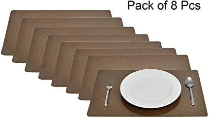 Decozen Placemats for Dining Table Coffee Table Dinner Table Set of 8 Placemats Heat Resistant Water Proof Easy to Clean Table Mats Packed in Reuseable Zip Pouch 12"X18" inches - Dark Brown