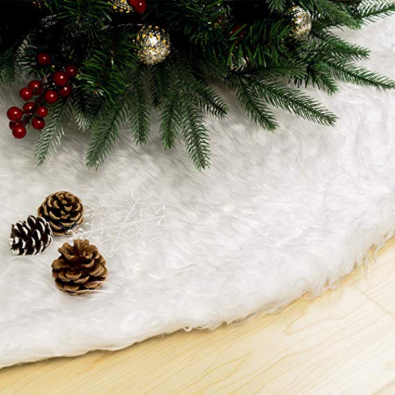 GIGALUMI Christmas Tree Skirt 59"/150cm White Faux Fur Tree Mat Tree Base Cover Christmas Decoration Ornaments Xmas Party Decor