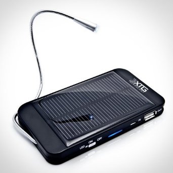 XTG Solar Charger, Compact Solar Powered Back Up Battery (1500mAh, 1A USB Port) for iPhone, Samsung Galaxy & USB Devices. Great for Hiking & Adventure. Includes LED Reading Light and Window/Windshield Suction Cups