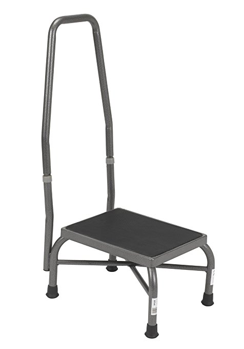 Drive Medical Heavy Duty Bariatric Footstool with Handrail and Non Skid Rubber Platform, Silver Vein