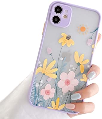 Ownest Compatible with iPhone 11 Case for Clear Frosted PC Back Flower 3D Floral Girls Woman and Soft TPU Bumper Protective Silicone Slim Shockproof Case for iPhone 11-Taro Purple