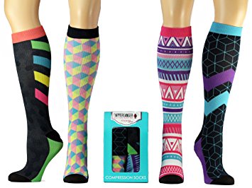 Women Compression Socks Nurses Best for Varicose Running Compression Socks Diabetic   Travel Compression Socks Crossfit   Shin Splint Graduated 15-20 mmGH L/XL Size 8-12 Fun Colorful