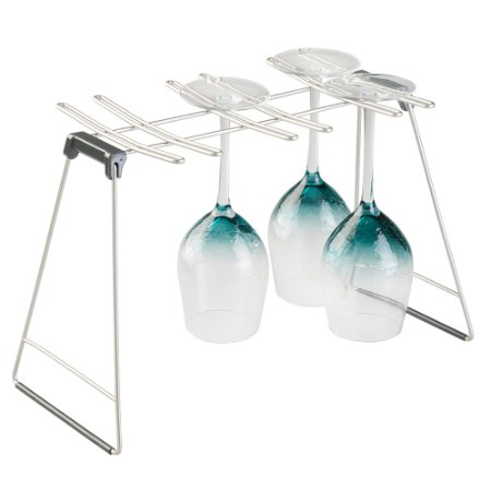 mDesign Free Standing Wine Glass Drying Rack for Kitchen Countertops - Holds 6 Glasses, Satin