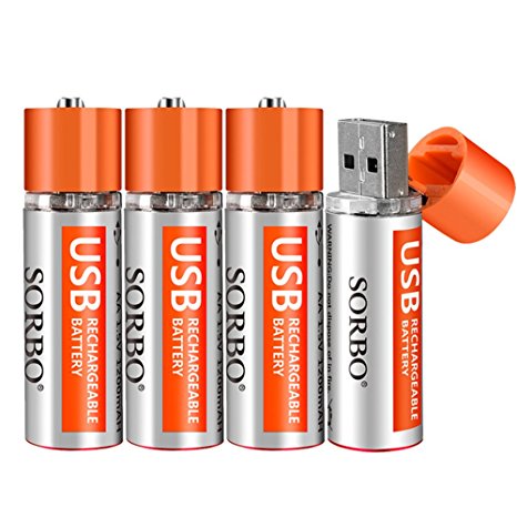 ❤ USB Rechargeable AA Lithium Batteries - Li-ion Battery Cell - 1.5V / 1200mAH (4-Pack) - Not NI-MH / NI-CD / Alkaline Batteries - ECO-Friendly and Recyclable - No Memory Effect