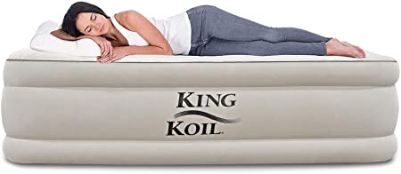 King Koil Twin Air Mattress with Built-in Pump - Double High Elevated Raised Airbed for Guests with Comfortable Top ONLY Bed with 1-Year Guarantee