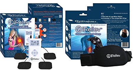 iReliev ULTIMATE TENS Bundle for Back, Knee, Shoulder, Wrist, Elbow: Comes with Conductive Back Wrap & Electrodes for Total Body Care. 100% Guaranteed. Best TENS for all Pain including Muscle or Joint Pain