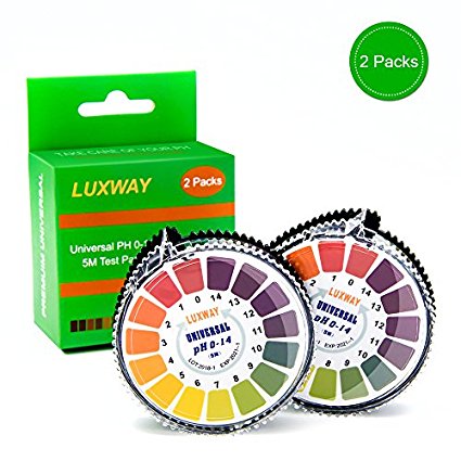 pH Strips, Luxway 2 Pack Universal Litmus pH Test Paper for Urine & Saliva, Household Drinking Water, Swimming Pools, Spas, Hot Tub, Aquariums, Hydroponics and more (16.4ft/pack)