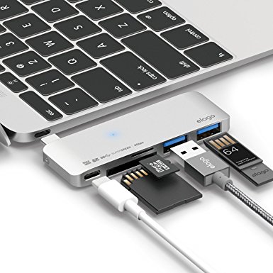 elago Aluminum Charging Multy Hub USB-C - [USB TYPE-C][CHARNGING MULTI HUB][5 SLOTS] - for 12-inch Macbook, 13-inch & 15-inch All-new MacBook Pro, All USB-C Devices (Silver)