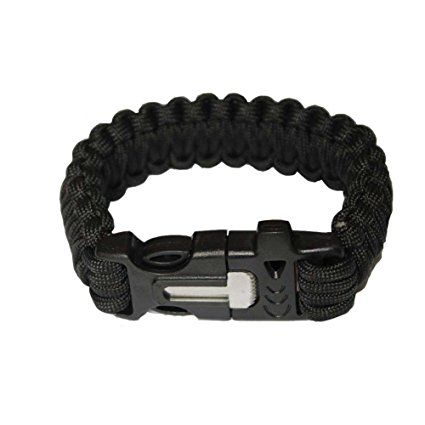OmeGod Outdoor Survival Paracord Rope Bracelet with Magnesia Fire Starter Stainless Scraper and Whistle, 7-Strand Parachute Cord