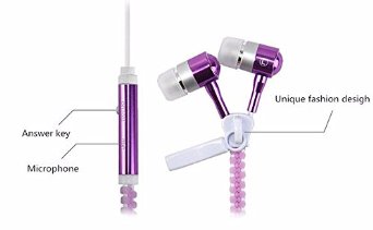 Fashion Stereo Bass HeadsetReflective Glow In Ear 3.5mm Metal Zipper earphone with Mic for Samsung Galaxy S3 S4 S5 Note 3 Note 4（purple）