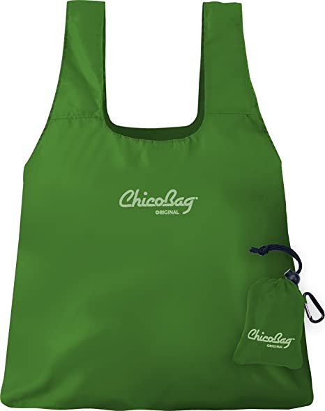 ChicoBag Original Compact Reusable Grocery Bag with Attached Pouch and Carabiner Clip, Pale Green