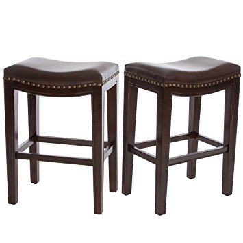 Jaeden Backless Brown Leather Counter Stools (Set of 2)