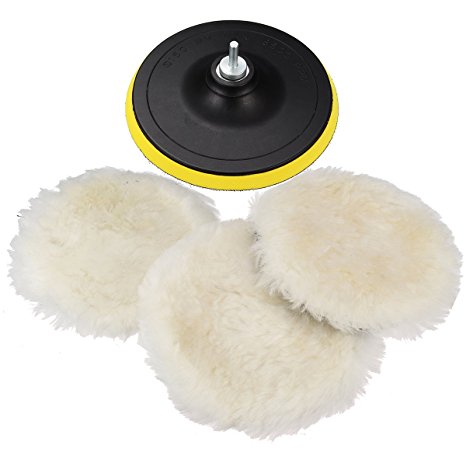 MATCC 5 Pcs 6 Inch Polishing Buffer Wool and Velcro Wheel Polishing Pad Woolen Polishing Waxing Pads Kits with M16 Drill Adapter