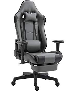 Gaming Chair High Back Ergonomic Racing Chair with Footrest Adjustable Height Swivel Office Chair with Headrest Lumbar Support (Grey/Black)