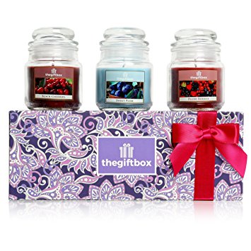 Luxurious Scented Candle Gift Set by The Gift Box, Containing Three Fruity Fragranced Candles in Glass Jars in Luxury Gift Box. Perfect Birthday Gift, Christmas Gift and Gift for Women (Honeysheen)