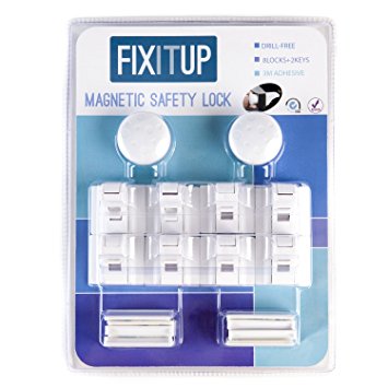 Magnetic Cabinet Locks by FIX-IT-UP - Drill Free & 3M Adhesive, Easy To Install, 8 Locks   2 Keys