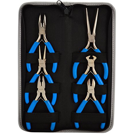 Delcast MB-6 Mini Pliers Jewelry Design, Beading and Repair Tool Kit with Case, 6-Piece