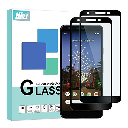 [2-Pack] WRJ Screen Protector for Google Pixel 3a Tempered Glass, [Full Cover][Bubble Free][Anti-Fingerprints] Screen Cover for Pixel 3a/Pixel 3 lite,5.6' (Black)