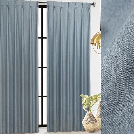 DriftAway Pinch Pleat Blackout Curtains Linen Curtains 2 Panels Linen Textured Curtains 52 inch Wide by 108 Inch Long for Bedroom Living Room Thermal Insulated Back Tab Window Drape Dusty Blue