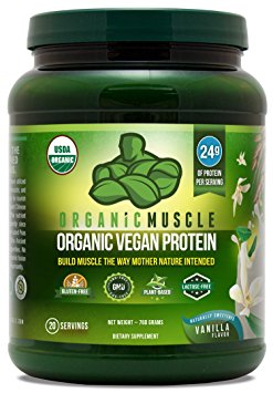 Organic Vegan Protein Powder - Great Tasting Vanilla Flavor W/ 24g of Protein -100% Organic Plant Based Protein Blend of Pea, Hemp, & Rice Protein +Chia, Flax Seed, & More -760g