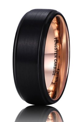 King Will 8mm Black Brushed Finish Tungsten Carbide Ring Men's Rose Gold Plated Wedding Band