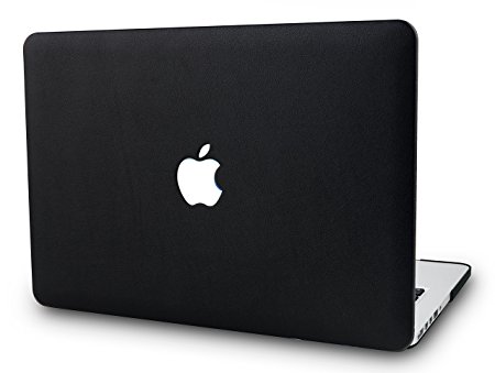 KEC MacBook Pro 15" Case (2017 & 2016 Touch Bar) Leather Case Cover Folio Italian Pebble Leather A1707 (Dark Black Leather)