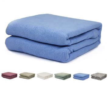 Twin Size 100% Cotton Thermal Blanket (Blue Color)