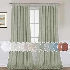 H.VERSAILTEX Natural Linen Curtains Linen Textured Semi Sheer Curtain Light Filtering Tab Top Window Treatments Panels Highly Durable Curtain Panels for Bedroom (2 Panels, 52" x 108", Sea Grass)