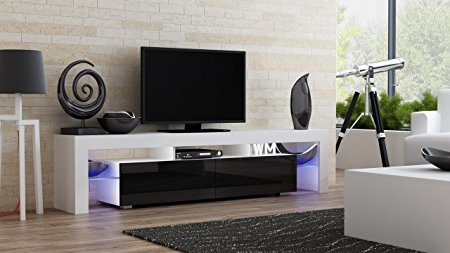 Concept Muebles TV Stand MILANO 200/Modern LED TV Cabinet/Living Room Furniture/Tv Cabinet fit for up to 90-inch TV screens/High Capacity Tv Console for Modern Living Room (White & Black)