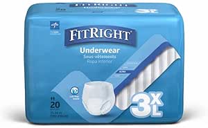 Medline FitRight Adult Incontinence Underwear, Heavy Absorbency, 3X-Large, 75''-94'' Waist (20 Count, 4 Pack)