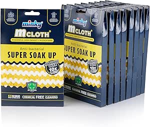 Minky M Cloth Super Soak Up - Multipack Microfibre Cloths, Pack of 9, Ultra Absorbent, Powerful Water Absorbing Anti-bacterial Cleaning Microfibre Cloth, Multiuse Duster, Quick Dry, Yellow