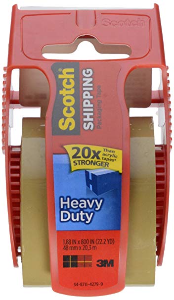 Scotch Super Strength Mailing Tape With Dispenser, 2 inch x 22 1/5 yard, Tan Color