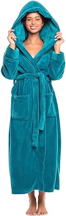 Alexander Del Rossa Womens Robe, Long Plush Bathrobe with Hood, Hooded Robes for Women Plus Size Bath Robe