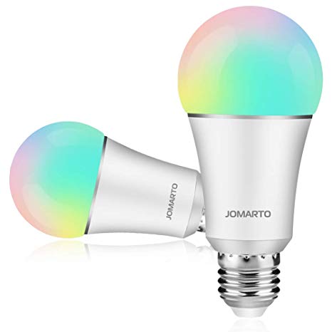 JOMARTO Smart WiFi LED Light Bulb, 2 Pack Compatible with Alexa/Google Home, 60W Equivalent Color Changing Multicolor Dimmable Light Bulb 900LM Remote Control No Hub Required (9W E26)