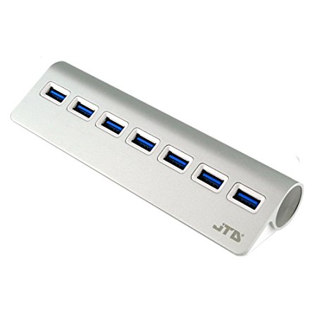 JTD ® USB 3.0 Hub 7-Port Portable Aluminum charging and Data Hub with 5V 4A Power Adapter 3-Foot USB 3.0 Cable (Silver)